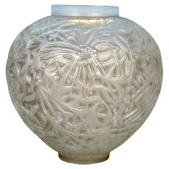 1920 René Lalique Vase Gui Cased Opalescent Glass with Grey Patina