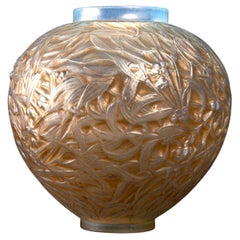 1920 René Lalique Vase Gui Double Cased Opalescent Glass with Sepia Patina 