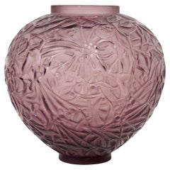 Antique 1920 René Lalique - Vase Gui Mistletoe Amethyst Plum Glass