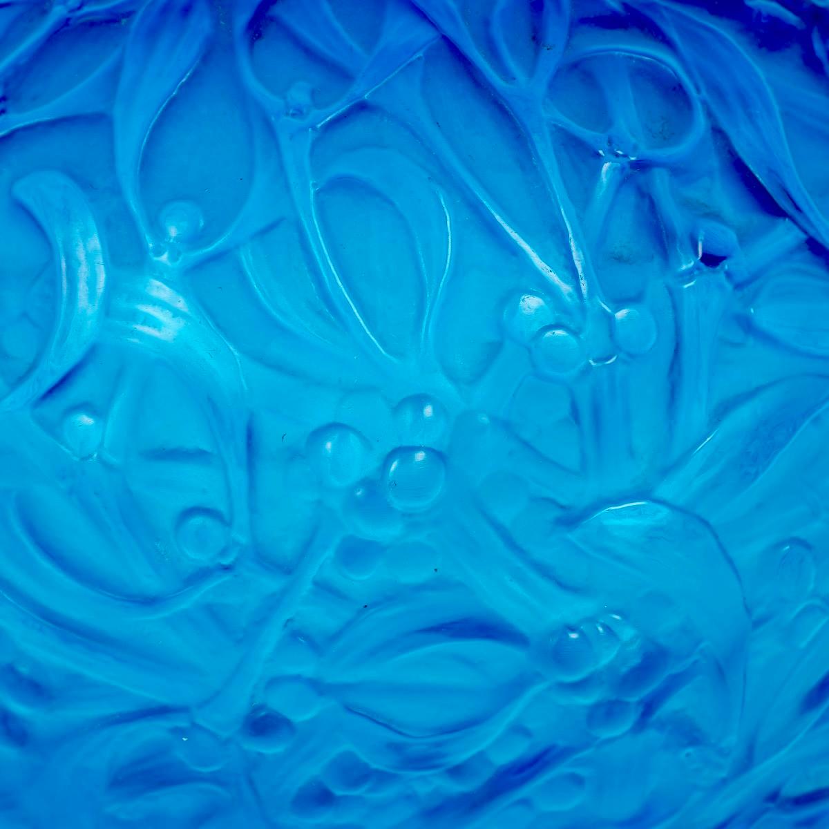 Art Deco 1920 René Lalique - Vase Gui Mistletoe Electric Blue Glass