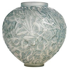 1920 René Lalique - Vase Gui Mistletoe Frosted Glass with Blue Patina