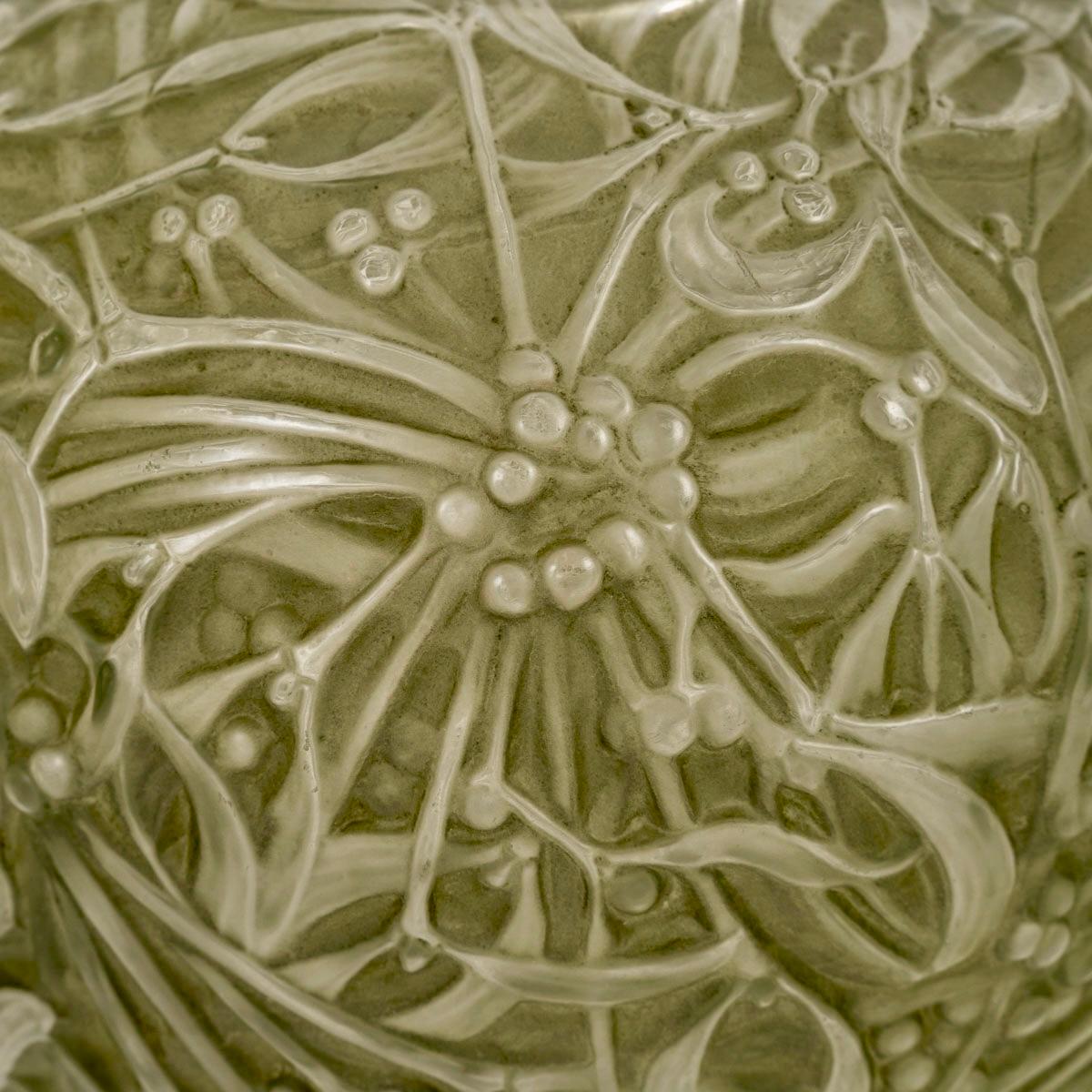 Molded 1920 René Lalique - Vase Gui Mistletoe Frosted Glass with Green Patina