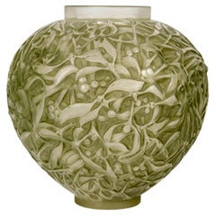 1920 René Lalique - Vase Gui Mistletoe Frosted Glass with Green Patina