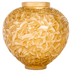 1920 René Lalique - Vase Gui Mistletoe Frosted Glass with Sepia Patina