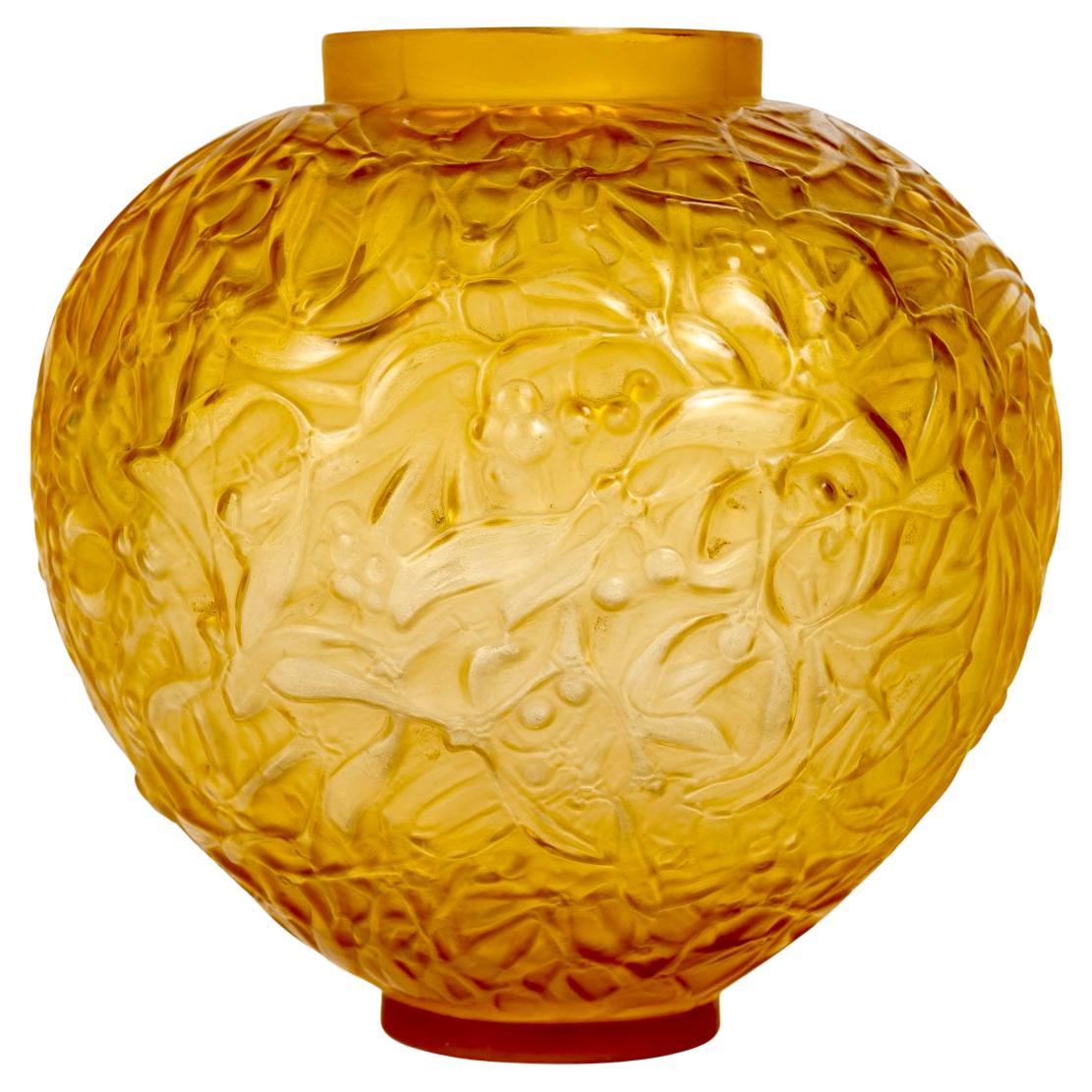 1920 René Lalique Vase Gui Yellow Glass