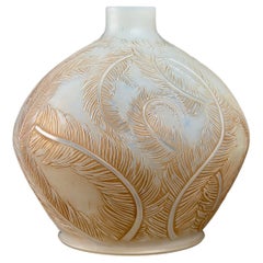 1920 René Lalique - Vase Plumes Double Cased Opalescent Glass With Sepia Patina