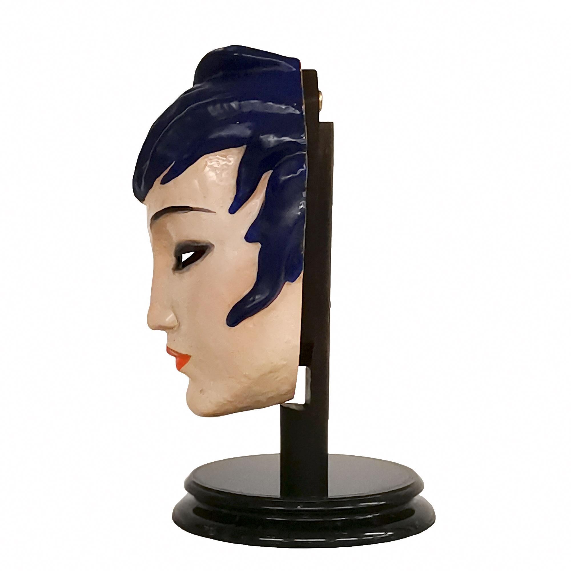 1920's Art Deco Frau Gesichtsmaske, Keramik von Rudolf Podany, Keramos - Österreich (Art déco) im Angebot