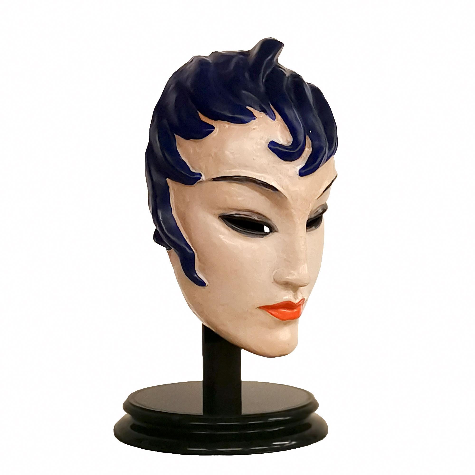 Austrian 1920´s Art Deco Woman Face Mask, Ceramic by Rudolf Podany, Keramos - Austria For Sale