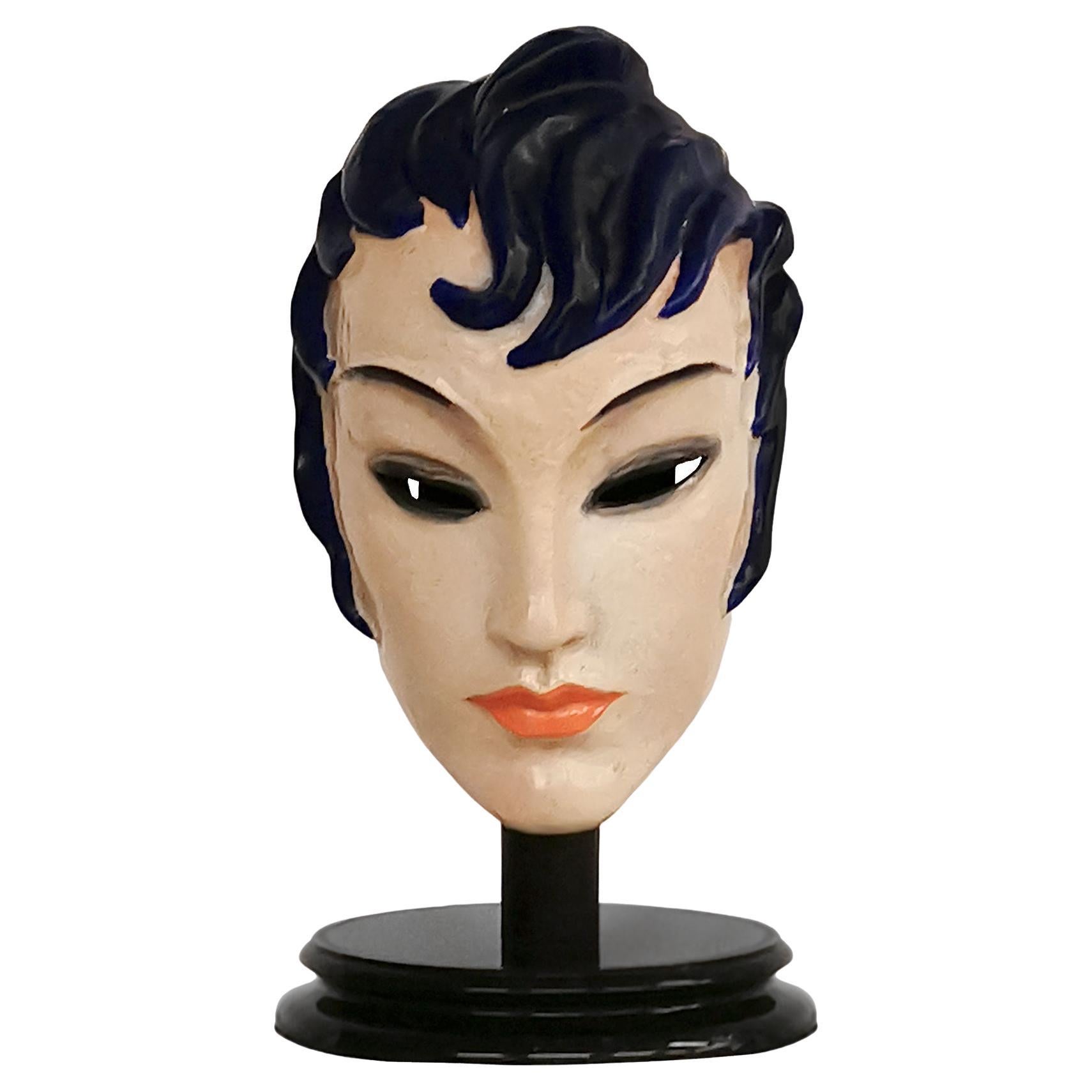 1920´s Art Deco Woman Face Mask, Ceramic by Rudolf Podany, Keramos - Austria For Sale
