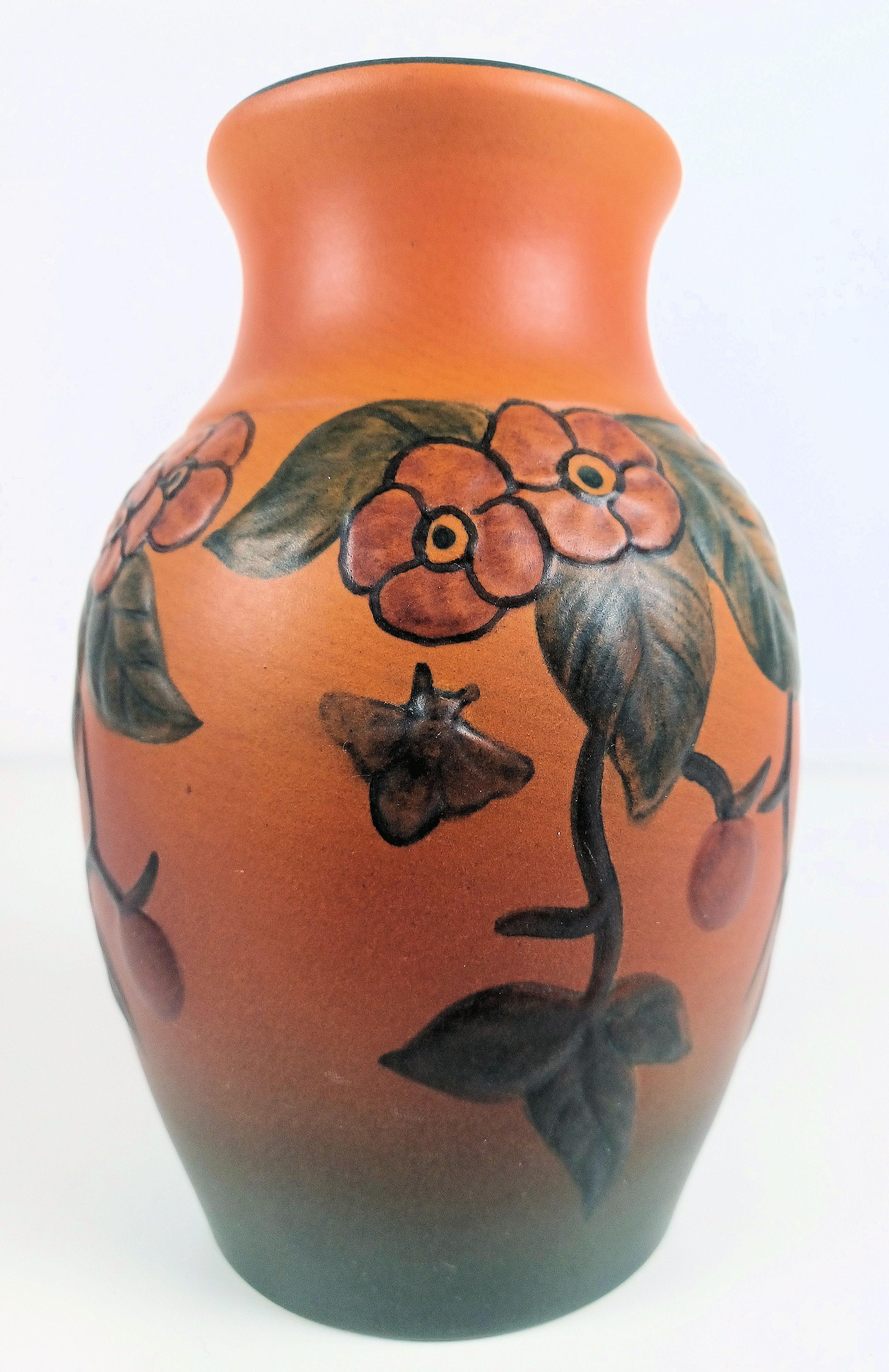 Danish 1920´s Art Nouveau Flower Decorated Vase by Axel Sorensen for P. Ipsens Enke For Sale