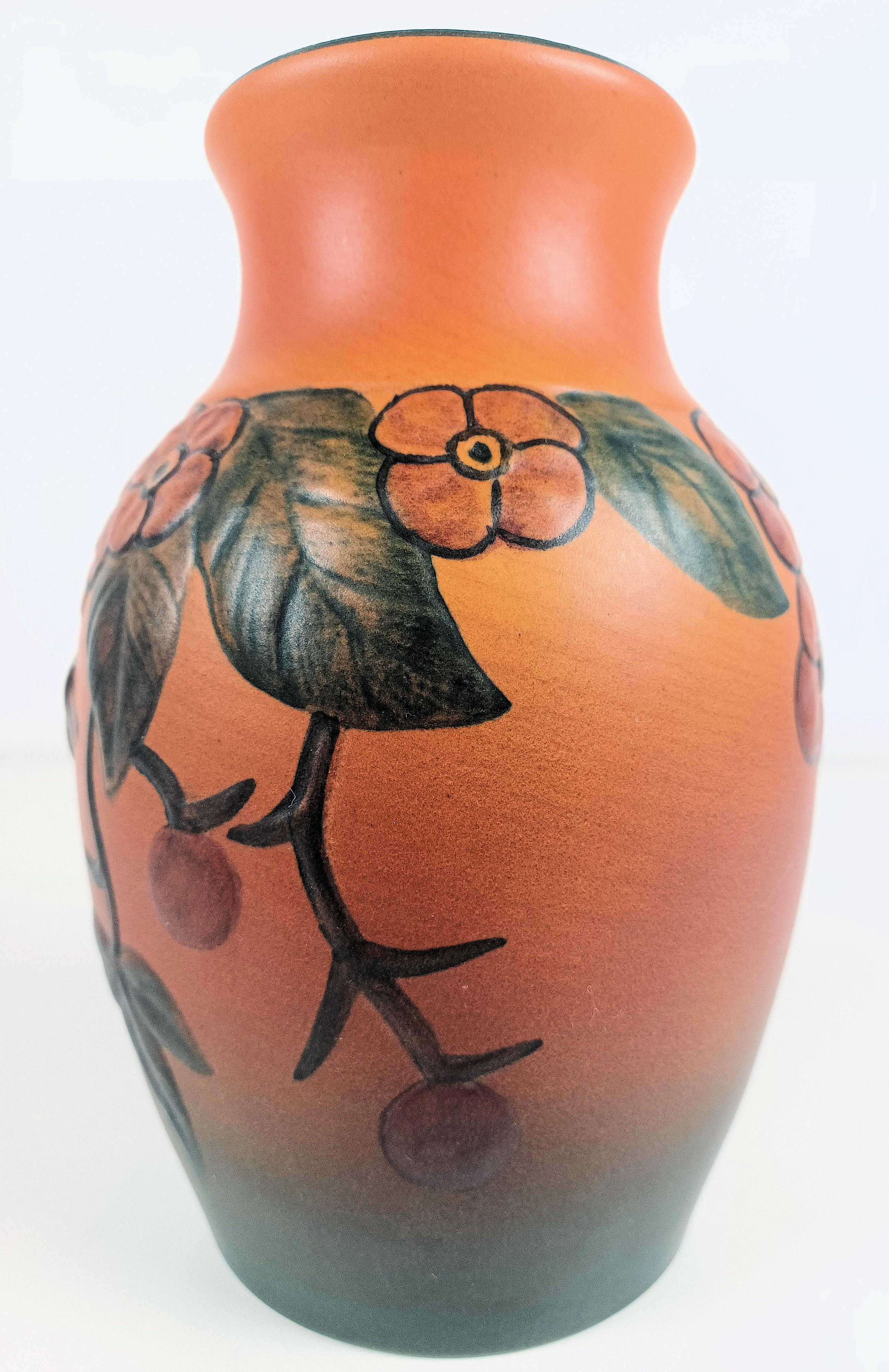 Hand-Crafted 1920´s Art Nouveau Flower Decorated Vase by Axel Sorensen for P. Ipsens Enke For Sale