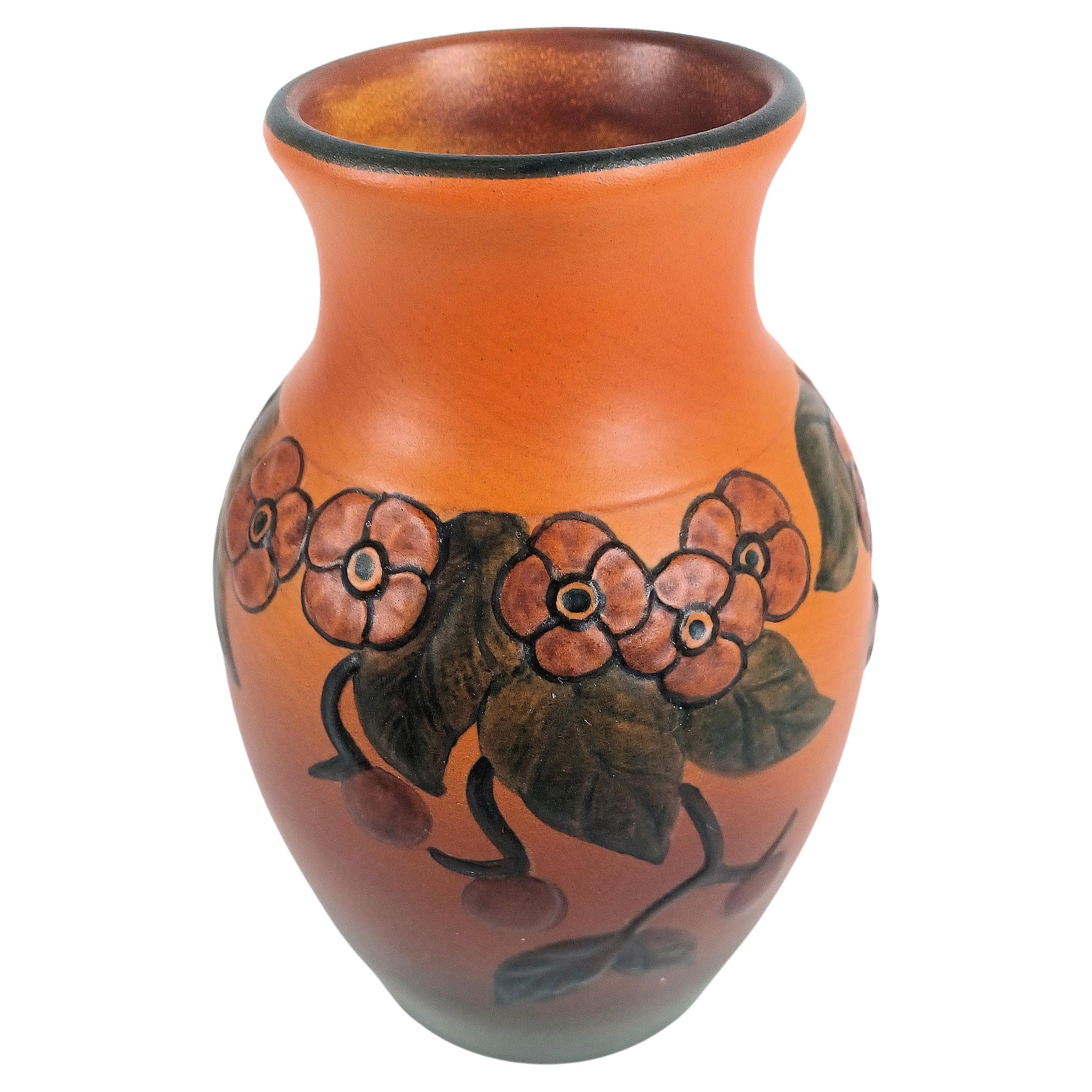 1920´s Art Nouveau Flower Decorated Vase by Axel Sorensen for P. Ipsens Enke For Sale