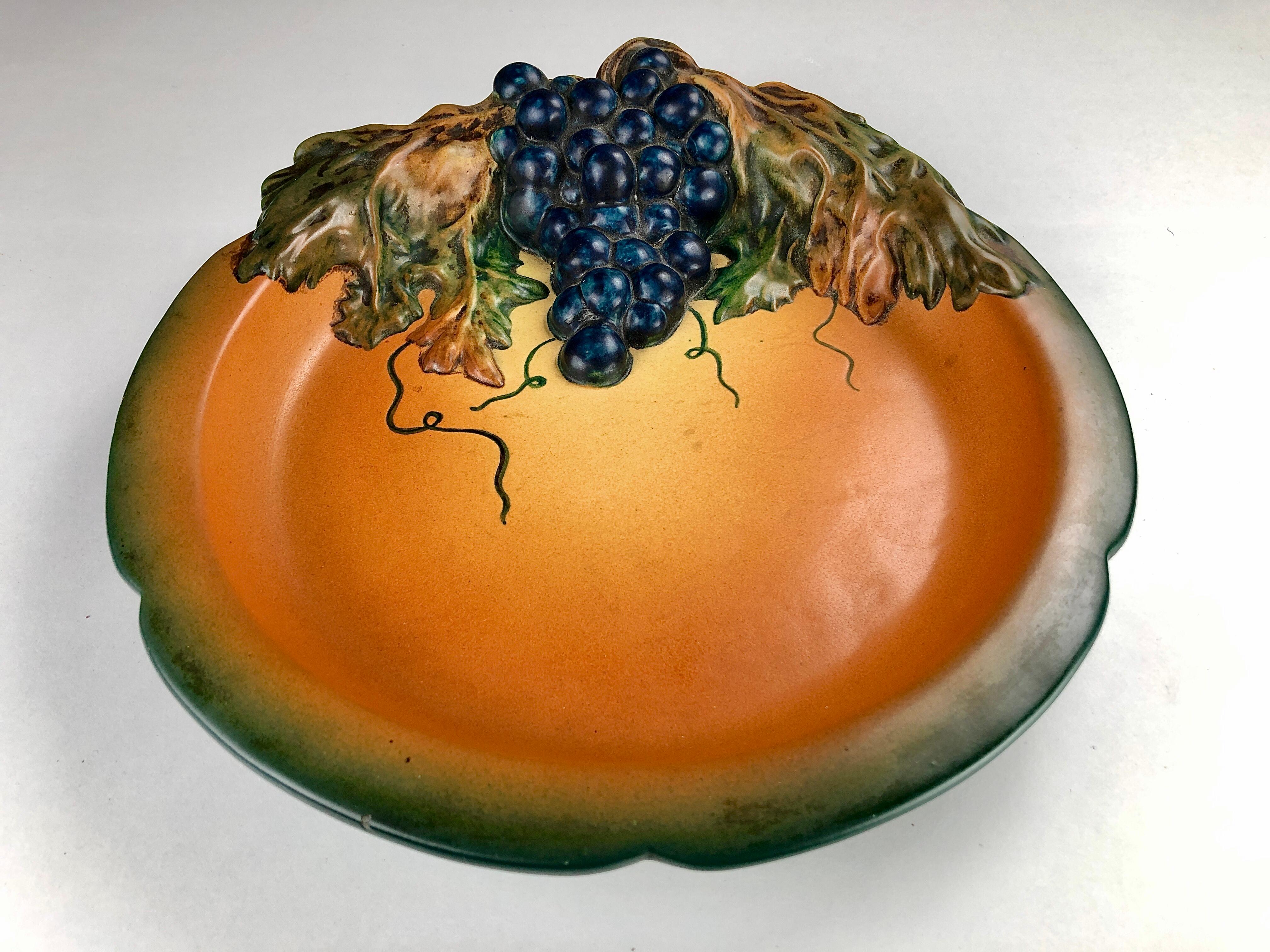 Danish 1920´s Hand-crafted Art Nouveau Grape Decorated Platter by P. Ipsens Enke For Sale