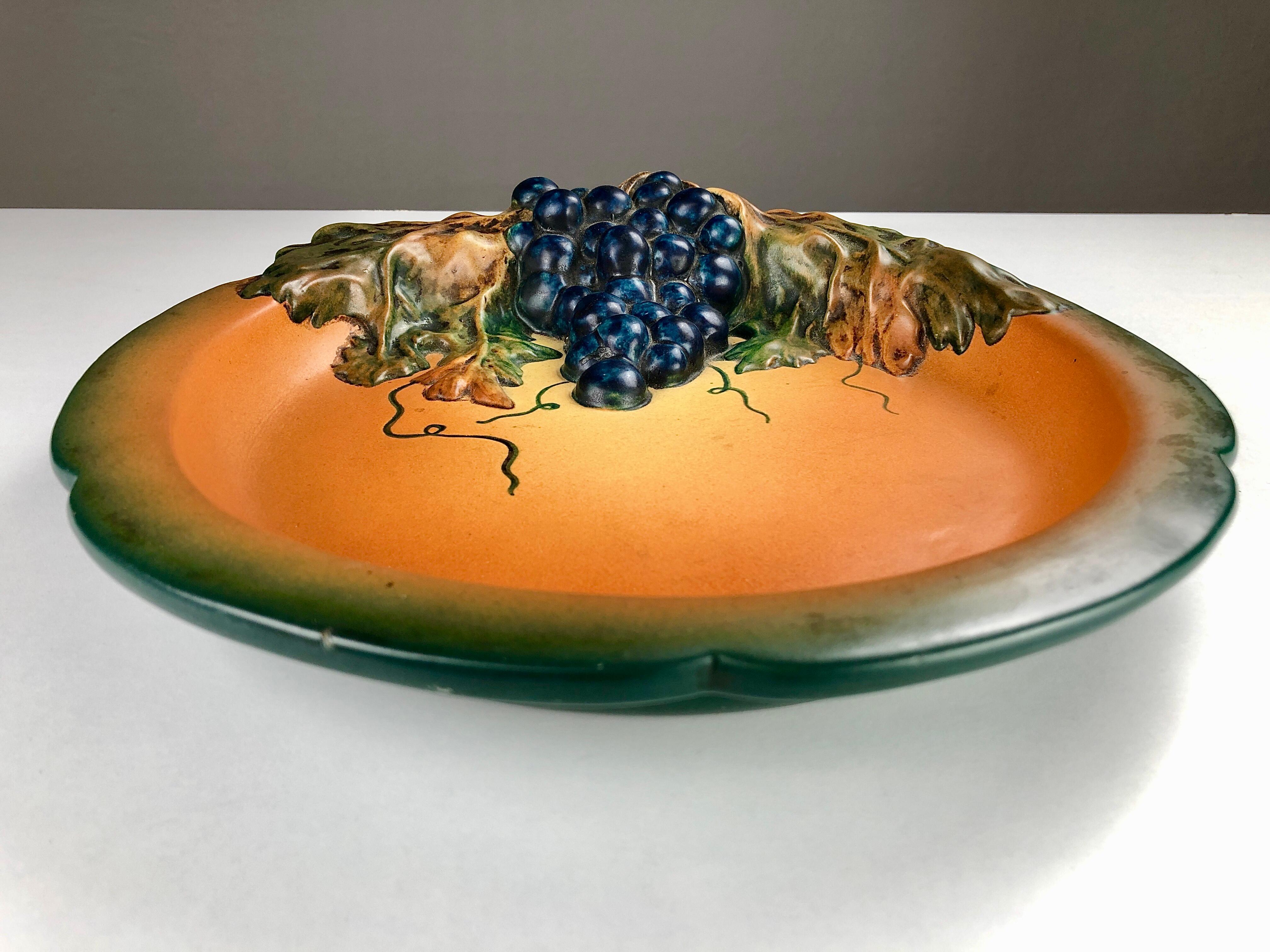 Hand-Crafted 1920´s Hand-crafted Art Nouveau Grape Decorated Platter by P. Ipsens Enke For Sale