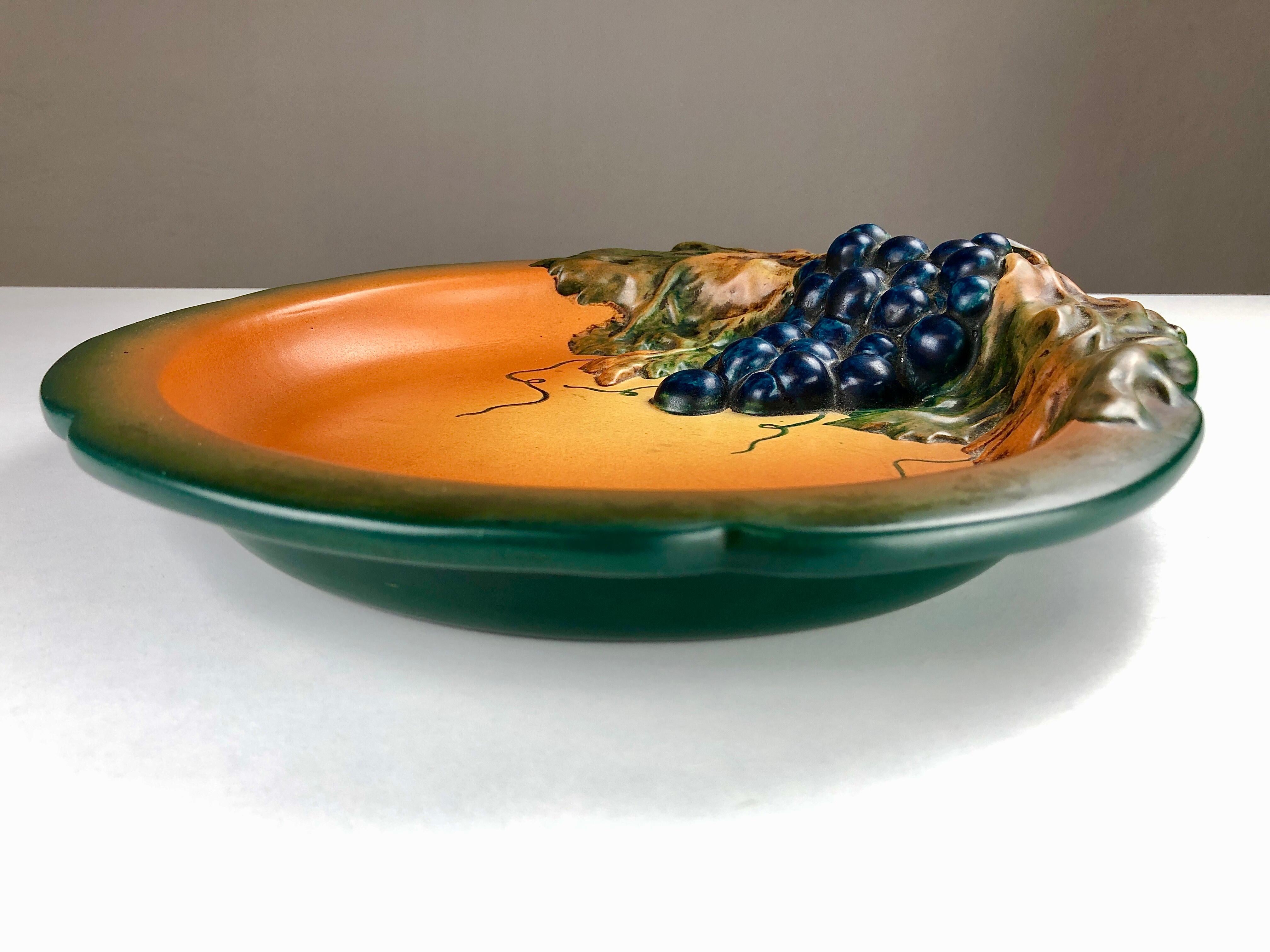 Ceramic 1920´s Hand-crafted Art Nouveau Grape Decorated Platter by P. Ipsens Enke For Sale