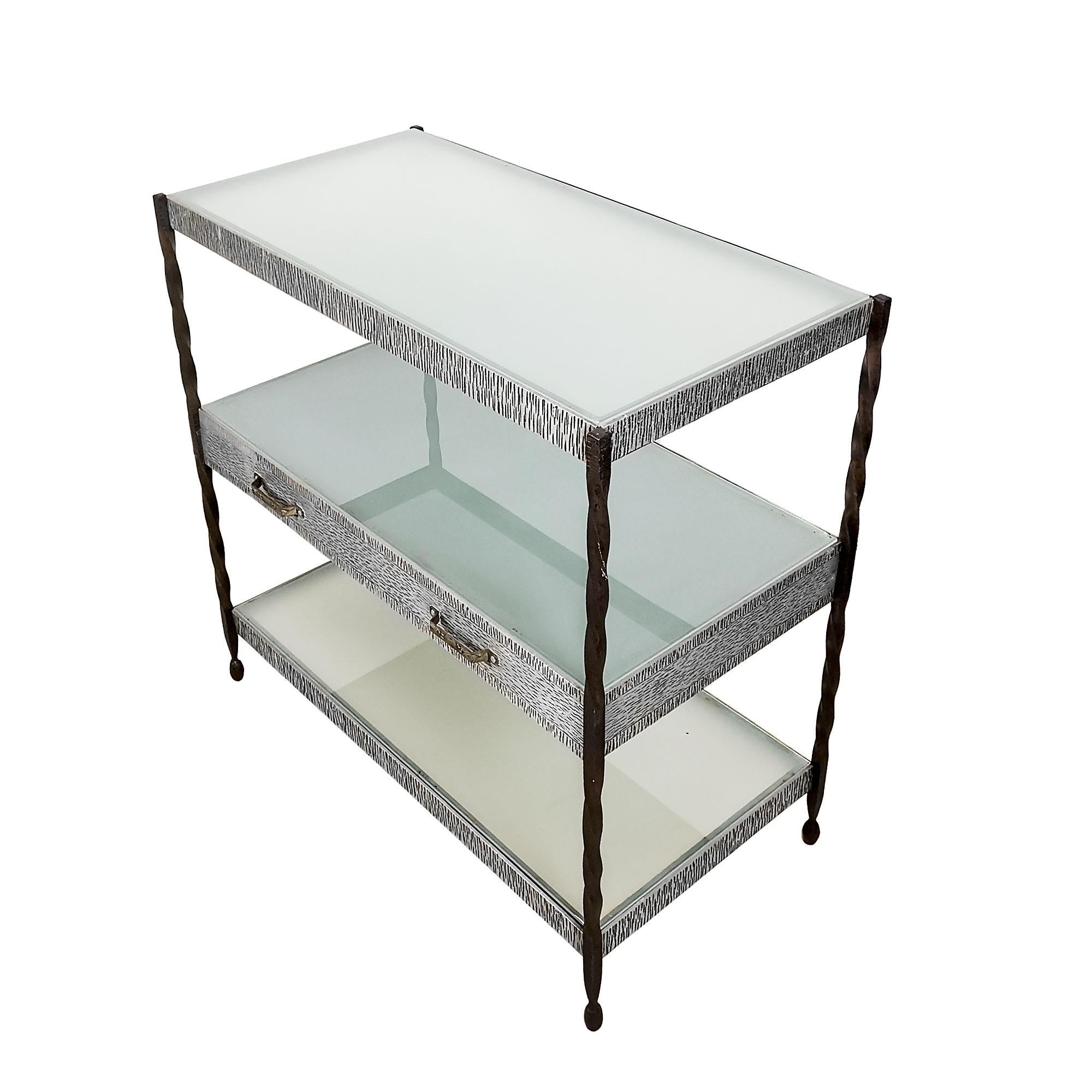 Art Deco Center Shelving Unit, Wrought Iron, Metal, Brass and Glass - France In Good Condition For Sale In Girona, ES
