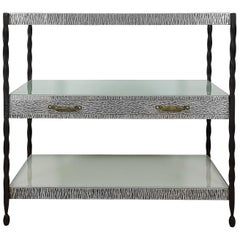Art Deco Center Shelving Unit, Wrought Iron, Metal, Brass and Glass - France