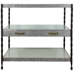 Used Art Deco Center Shelving Unit, Wrought Iron, Metal, Brass and Glass - France