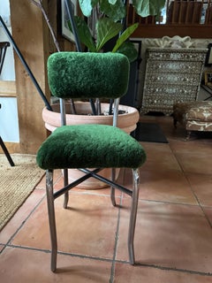 1920 s Chrome boudoir chair covered in green sheepskin