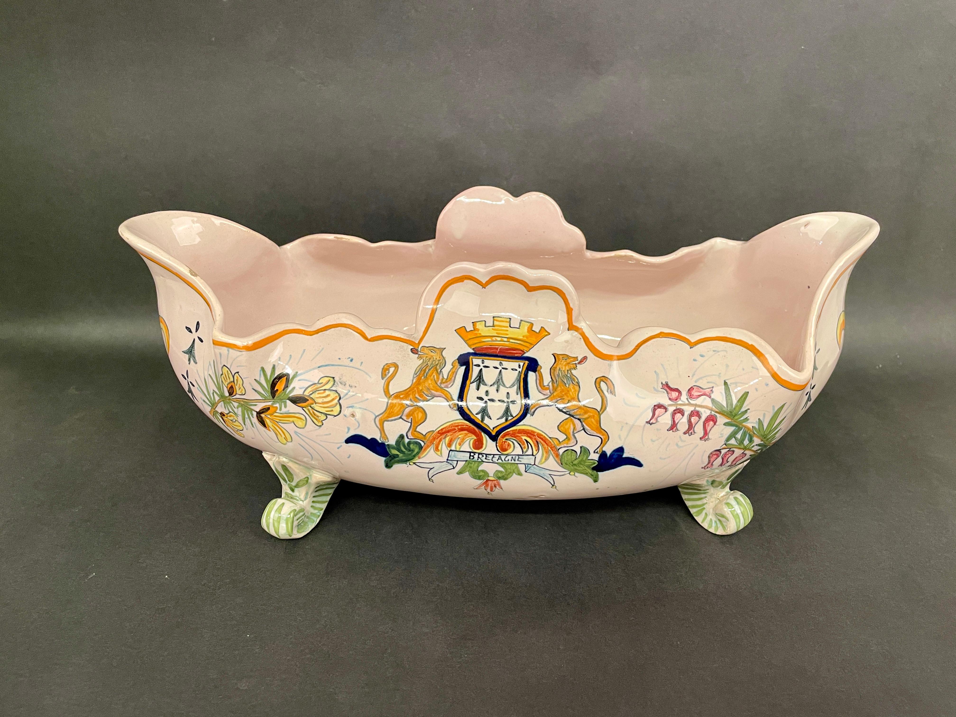 European Henriot Quimper Faience Footed Jardiniere For Sale