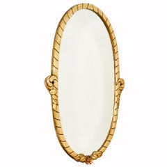 1920s Large Art Deco Oval Mirror, Golden Wood, Flowers Decoration - France