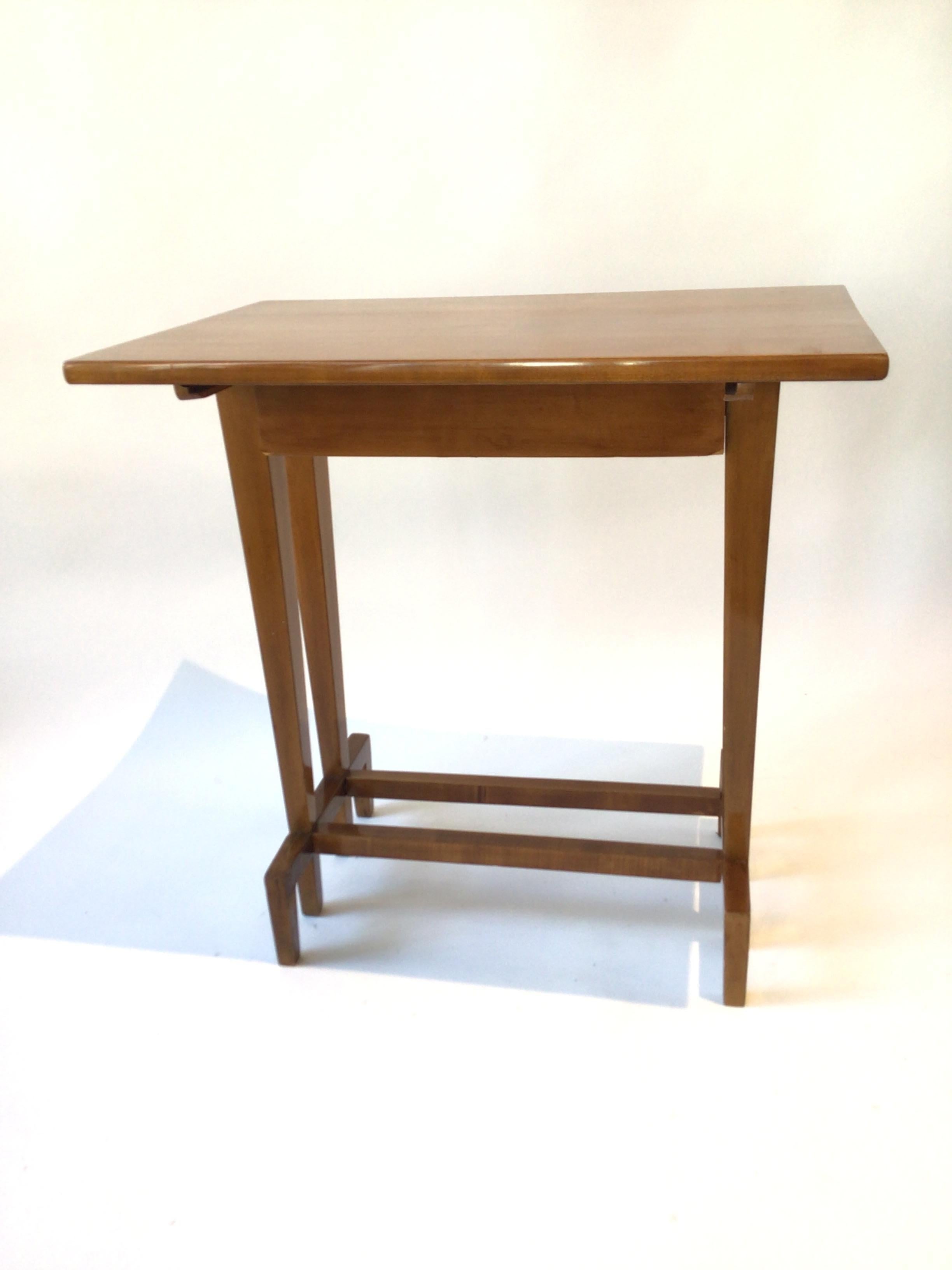 1920s Walnut architectural looking side table with drawer.