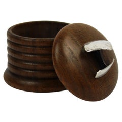 1920 Small Round Treen Cufflink box topped with silver Cufflink France