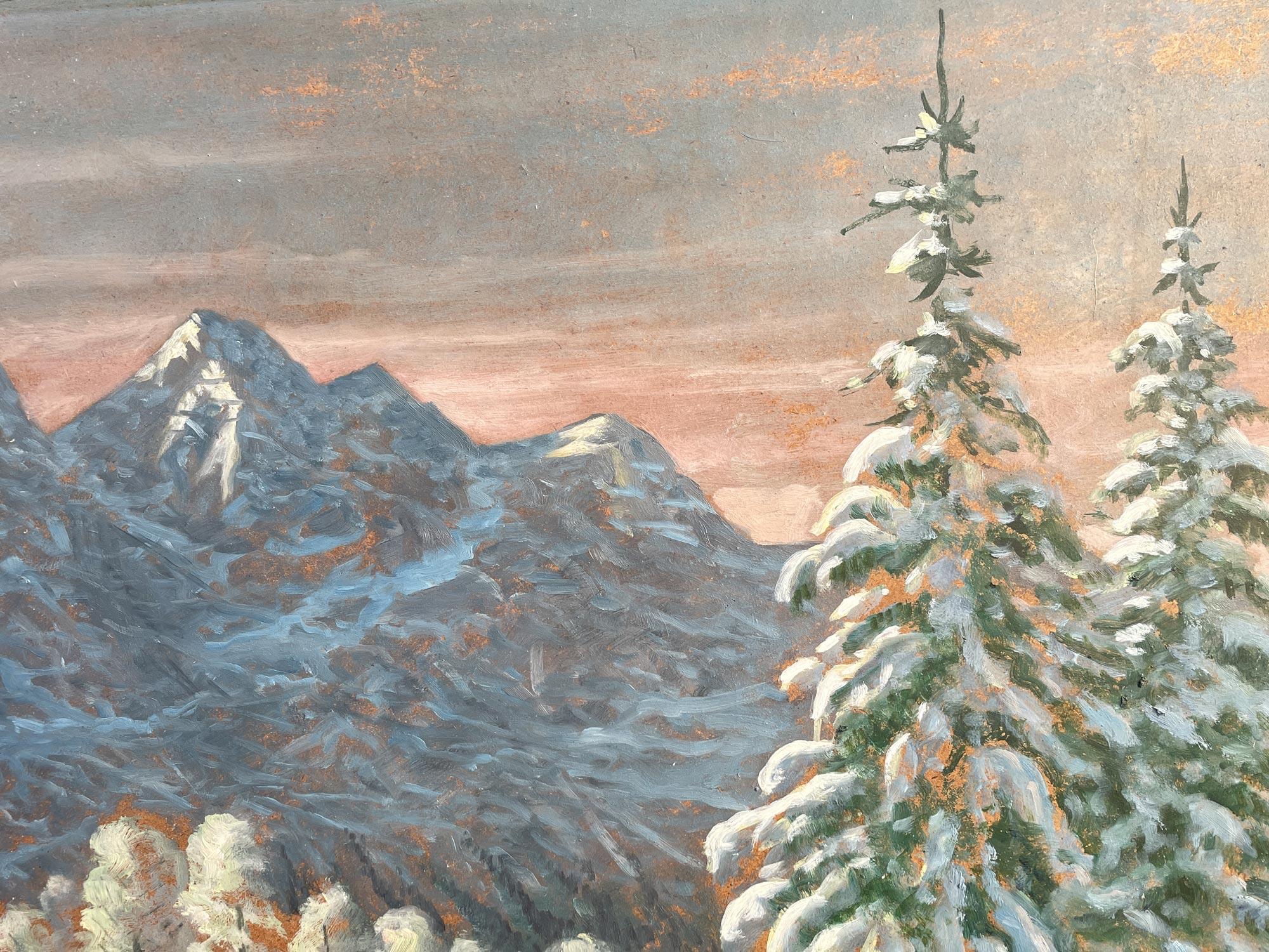Oiled 1920 Snowy Landscape by Kusche Alfred For Sale
