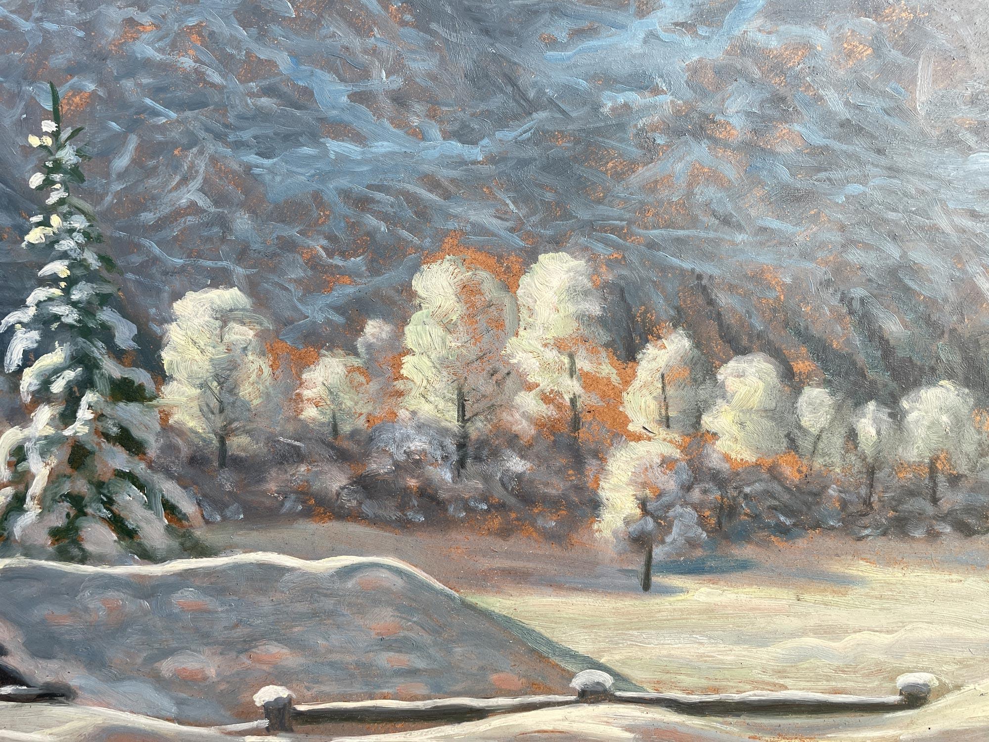 Wood 1920 Snowy Landscape by Kusche Alfred For Sale