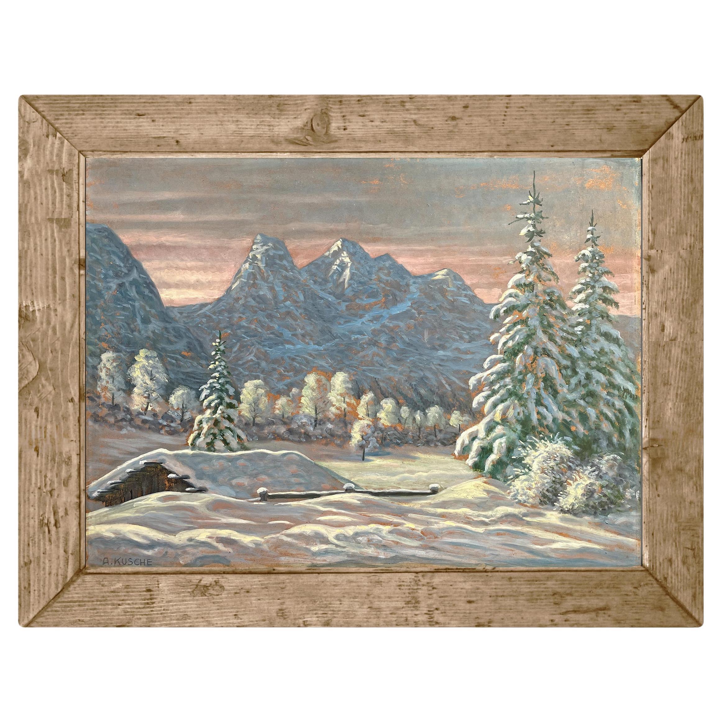 1920 Snowy Landscape by Kusche Alfred For Sale