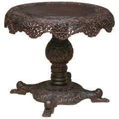 Antique 1920 Solid Teakwood Heavily Pierced Carved Ebonized Center Table