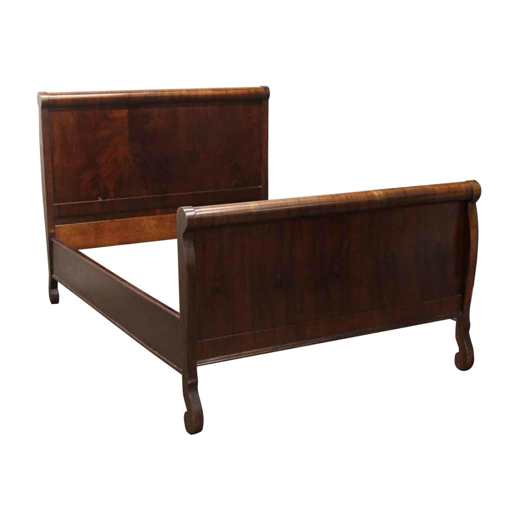 1920 Solid Wood Full Sleigh Bed Frame Set with Walnut Veneer at