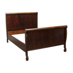 Used 1920 Solid Wood Full Sleigh Bed Frame Set with Walnut Veneer