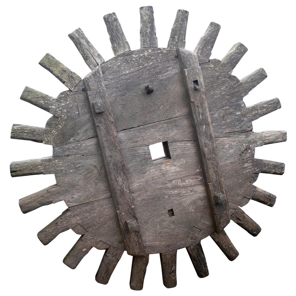 1920 Spanish Antique Milling Factory Wooden Wheel For Sale