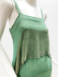 1920 Style Design Sea-Foam Silk Chiffon & Gold Beaded Flapper Dress