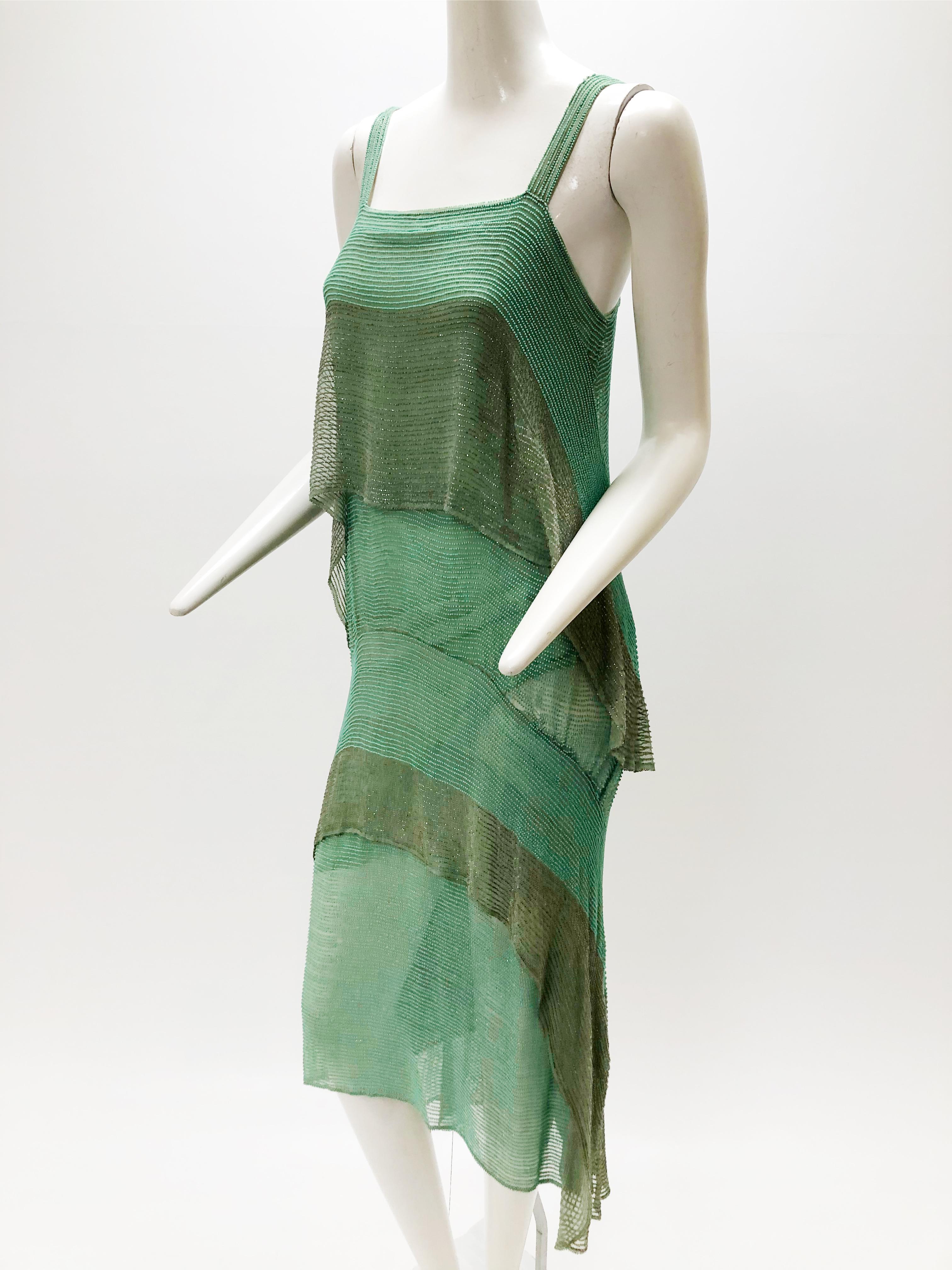Gray 1920 Style Design Sea-Foam Silk Chiffon & Gold Beaded Flapper Dress
