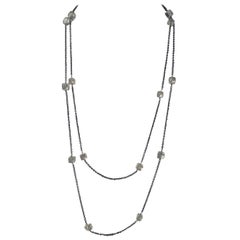 Long collier de style 1920 en argent sterling oxydé et quartz taillé