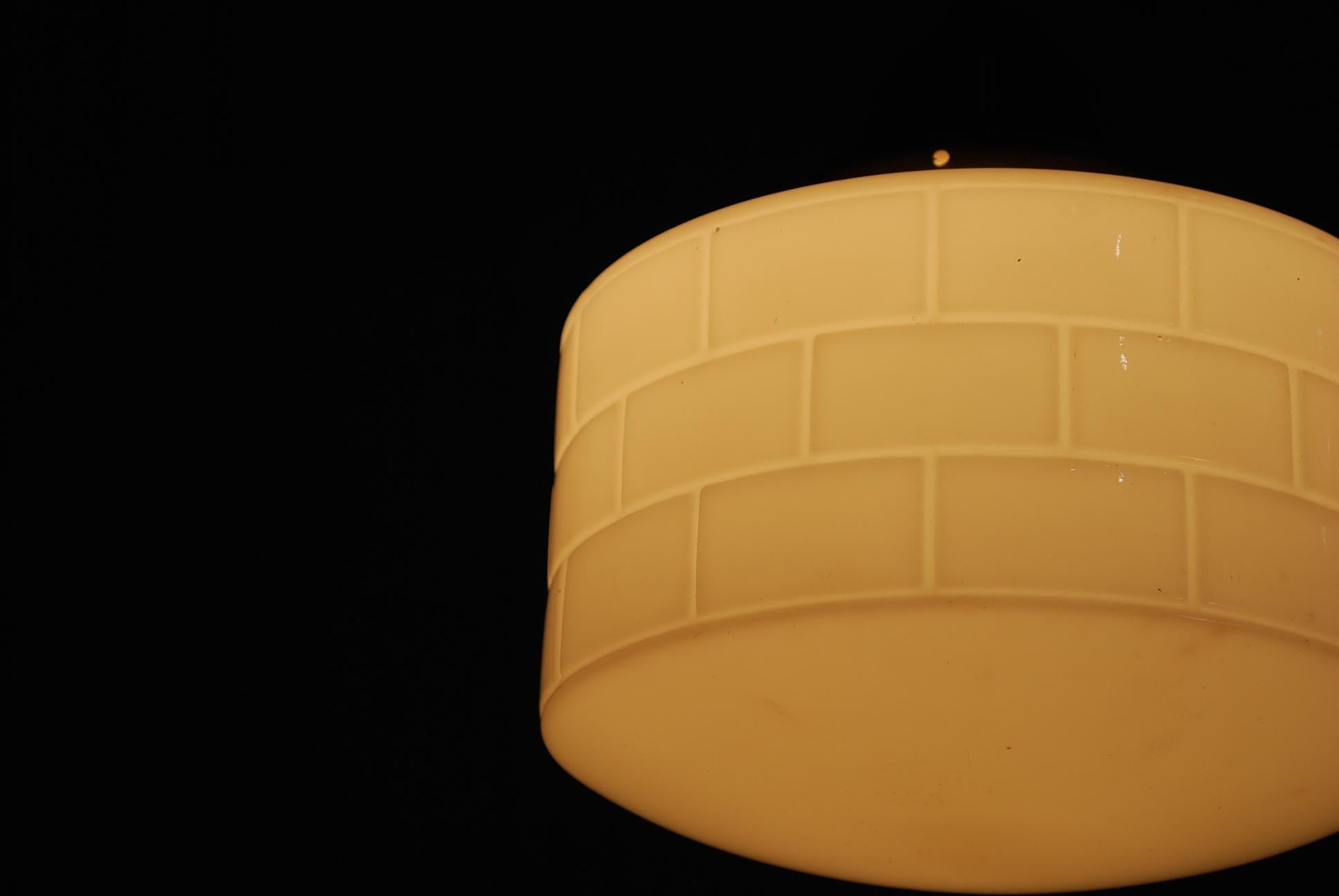 American 1920 Unique Brick Pattern Milk Glass Globe Pendant Light