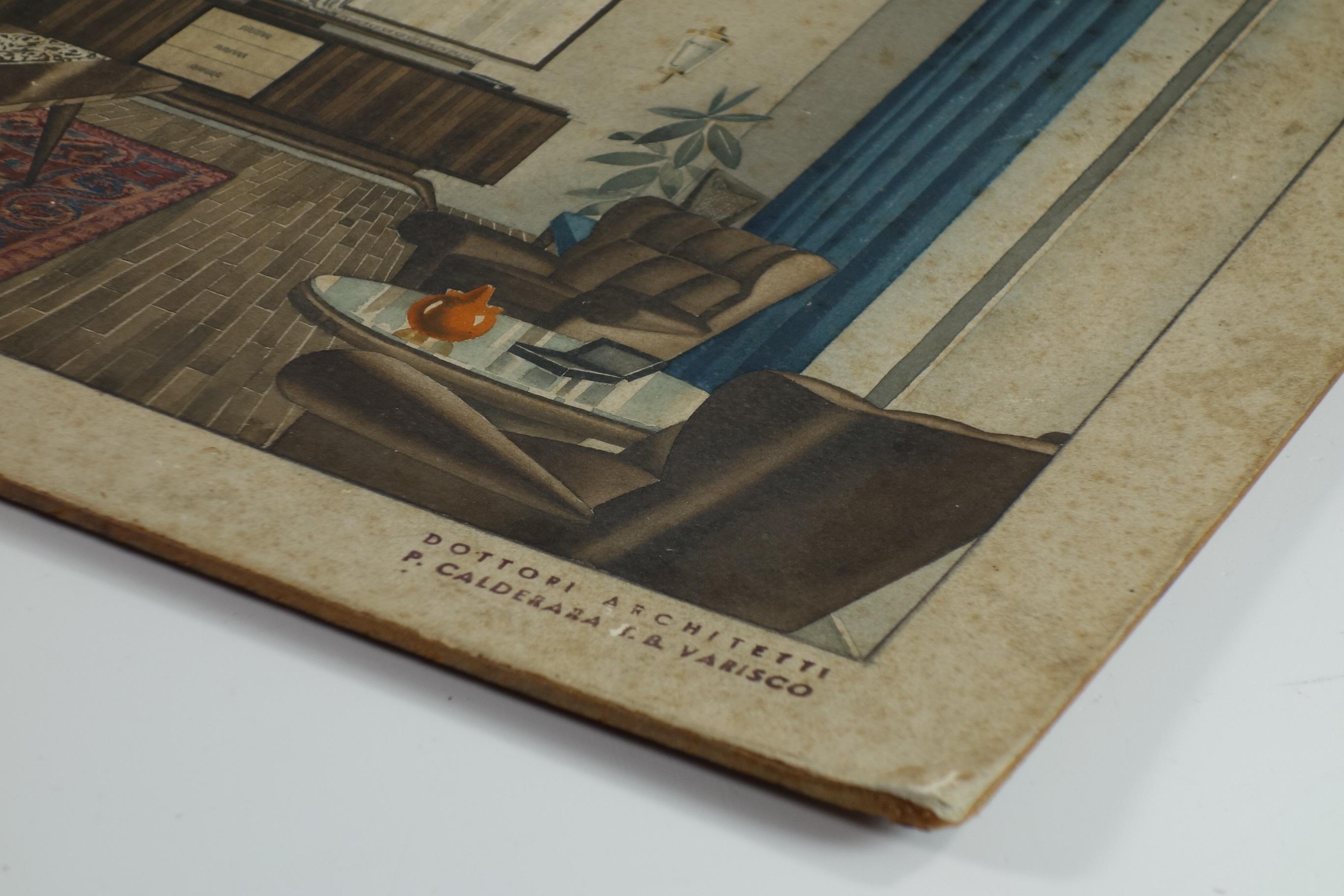 1920 Varisco & Calderara Architekt Art Deco Zeichnung Wohn-Interieur-Design im Angebot 2