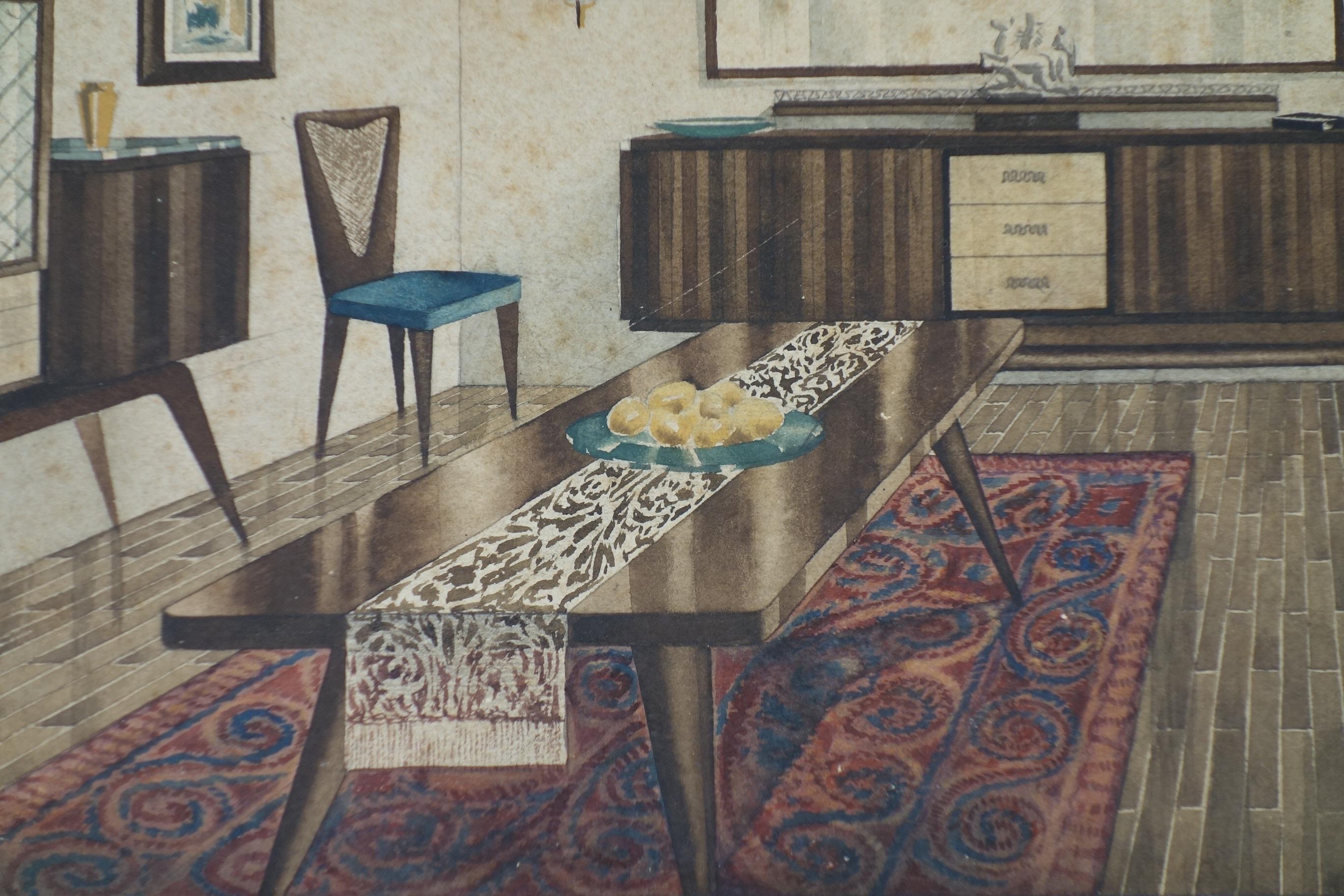 1920 Varisco & Calderara Architekt Art Deco Zeichnung Wohn-Interieur-Design (Art déco) im Angebot