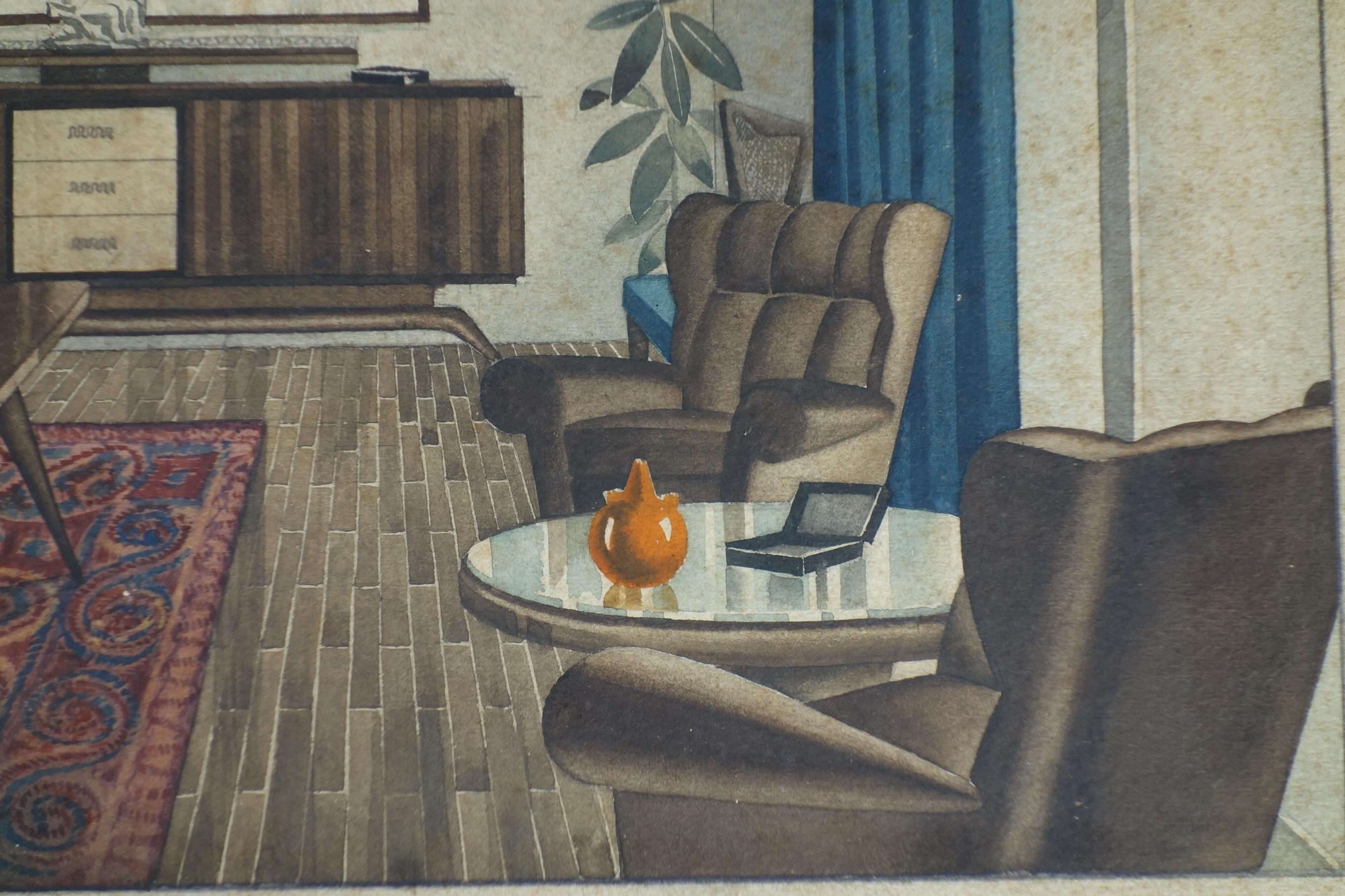 1920 Varisco & Calderara Architekt Art Deco Zeichnung Wohn-Interieur-Design (Europäisch) im Angebot
