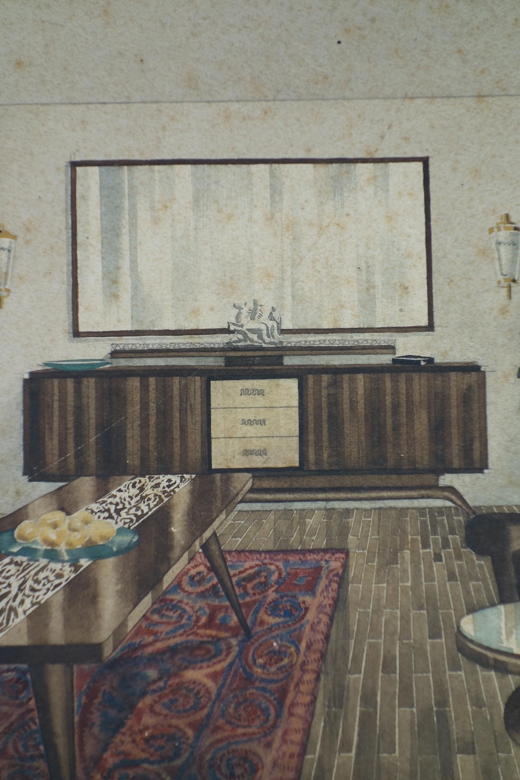 1920 Varisco & Calderara Architekt Art Deco Zeichnung Wohn-Interieur-Design im Zustand „Hervorragend“ im Angebot in Brescia, IT