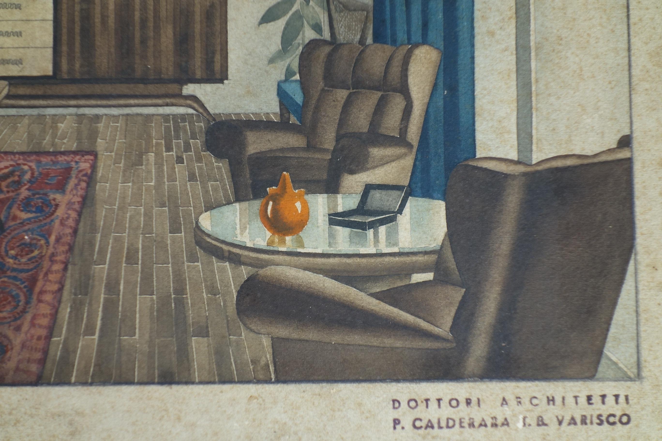 1920 Varisco & Calderara Architekt Art Deco Zeichnung Wohn-Interieur-Design (Frühes 20. Jahrhundert) im Angebot