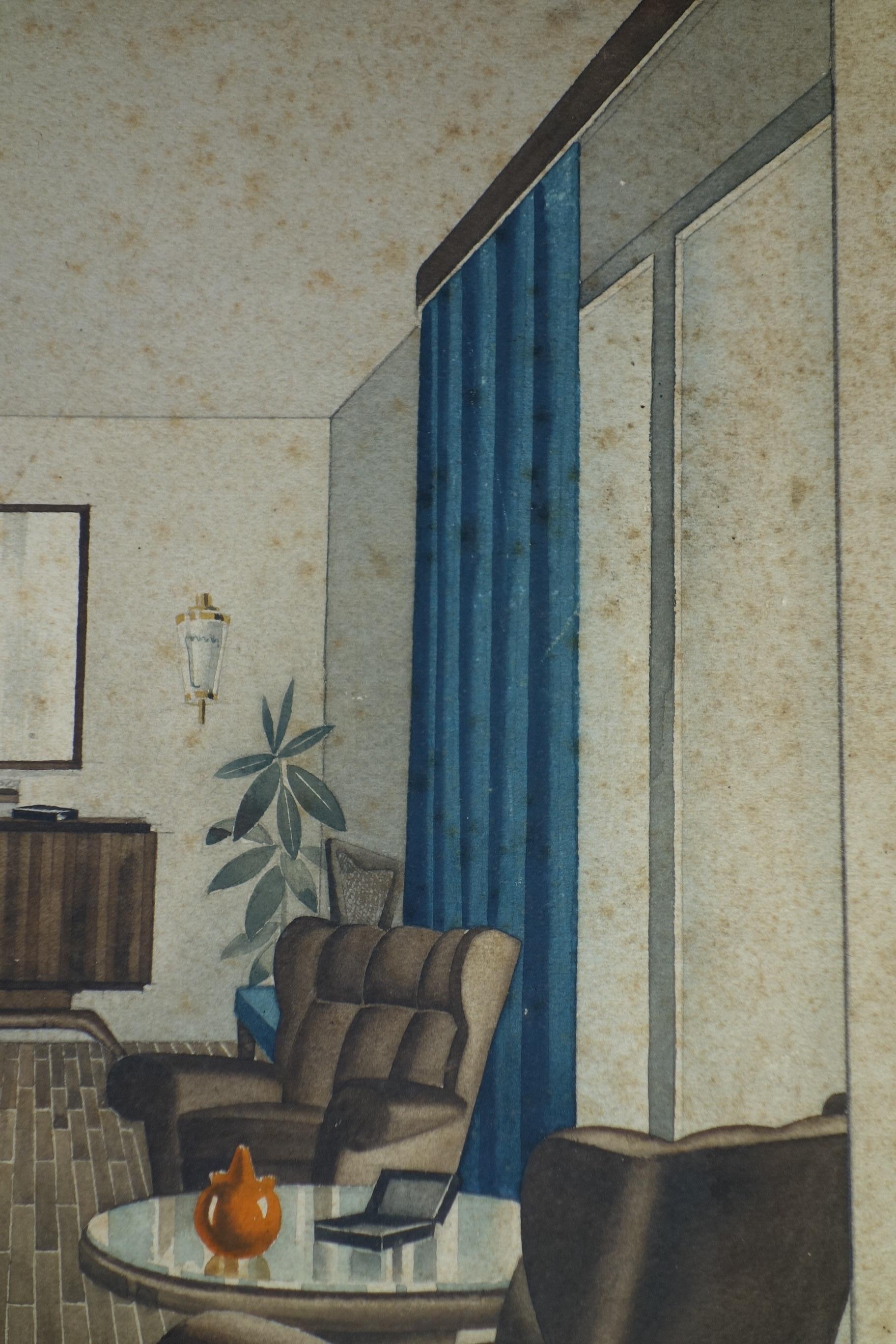 1920 Varisco & Calderara Architekt Art Deco Zeichnung Wohn-Interieur-Design (Papier) im Angebot