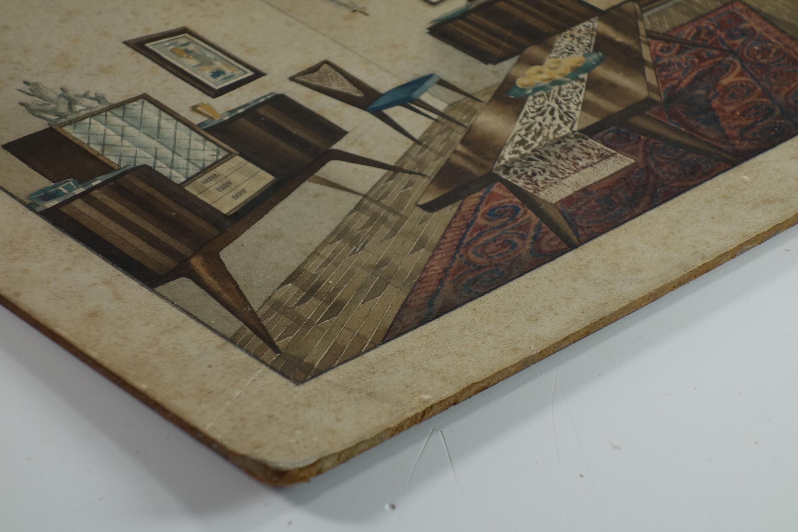 1920 Varisco & Calderara Architekt Art Deco Zeichnung Wohn-Interieur-Design im Angebot 1