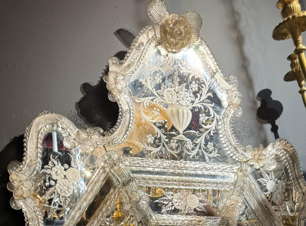 1920 Venetian Mirror with Murrano Glass In Good Condition In New York, NY