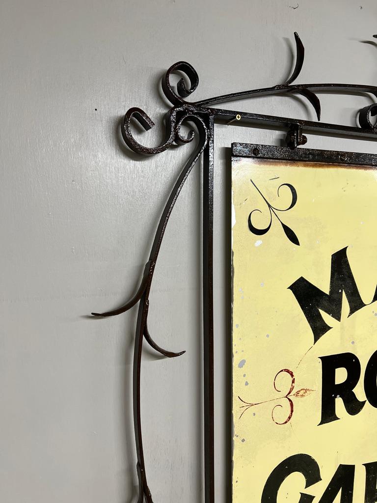 20th Century 1920 Very Large Wrought Iron Double-Sided Hanging Sign — Main Road Garage 60x88 For Sale