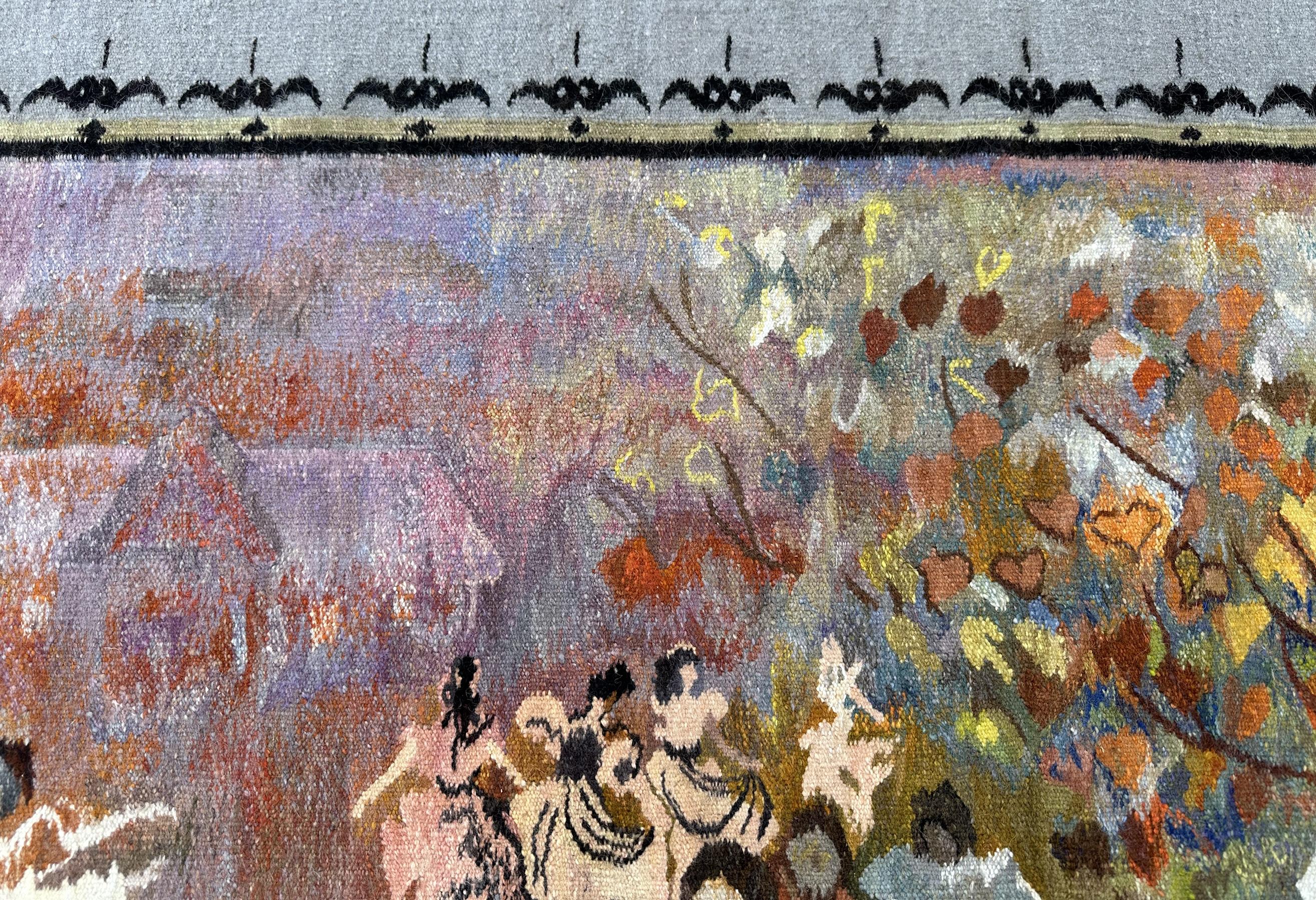 1920 Vintage Jugendstil Bildteppich 203x292cm Europäischer Wandteppich 7x10 im Angebot 7