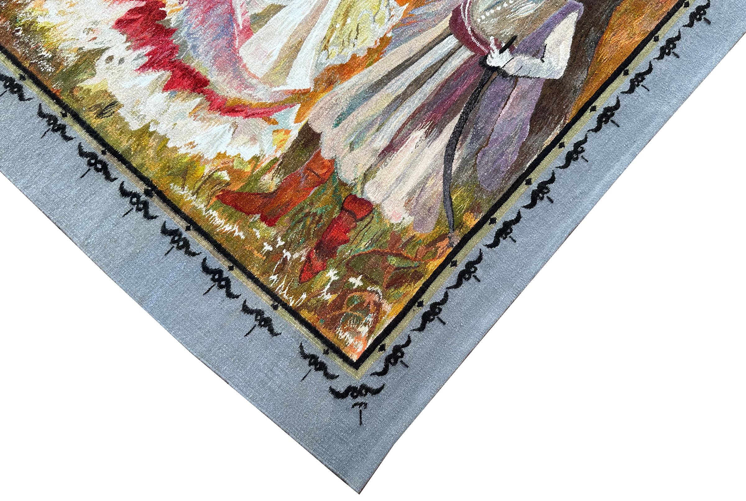 1920 Vintage Jugendstil Bildteppich 203x292cm Europäischer Wandteppich 7x10 im Angebot 8