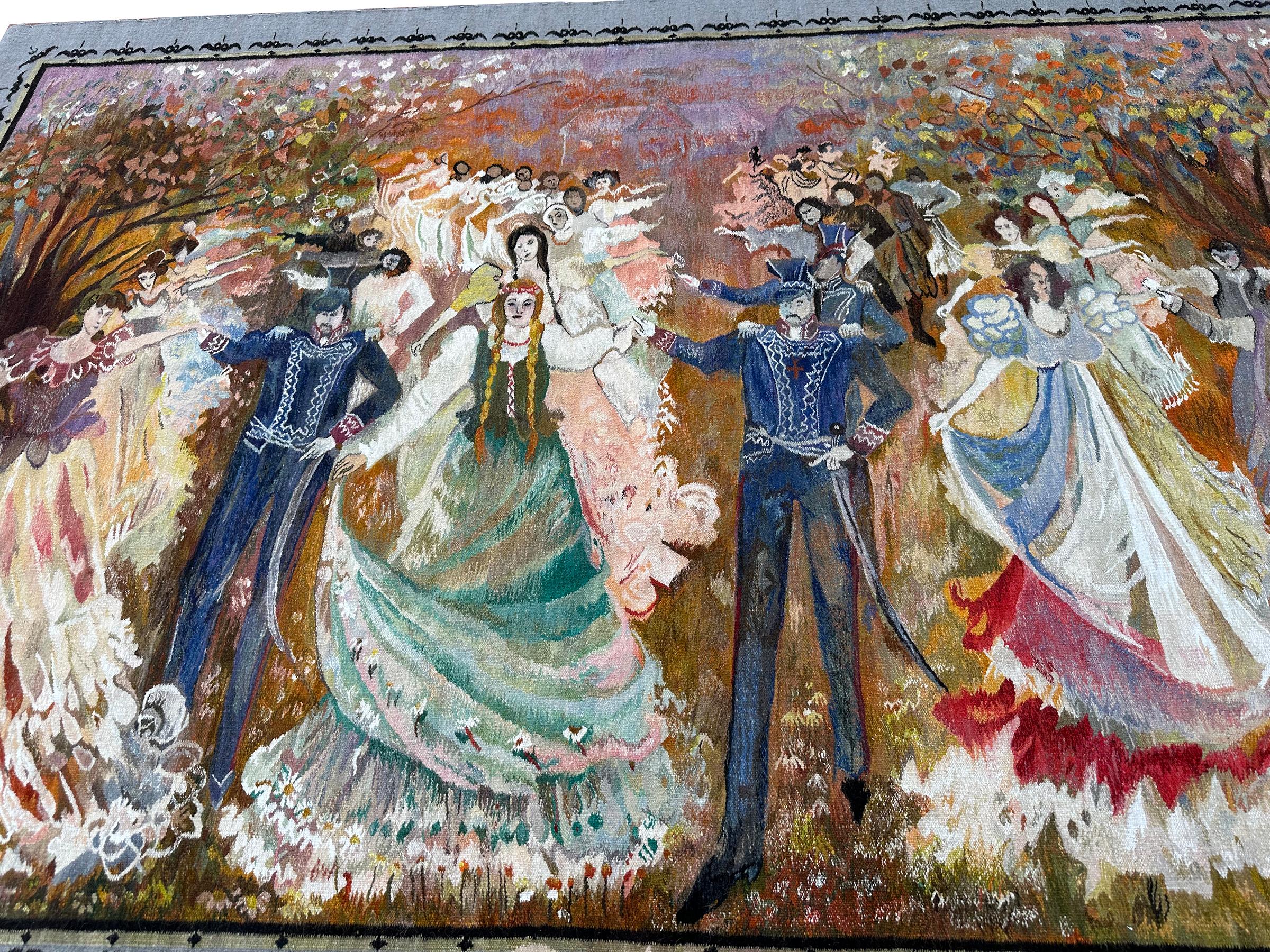 1920 Vintage Jugendstil Bildteppich 203x292cm Europäischer Wandteppich 7x10 (Art nouveau) im Angebot